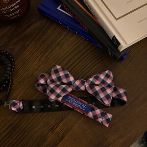 American Traditions Men's Plaid Bow Tie - Navy Blue, Pink & White